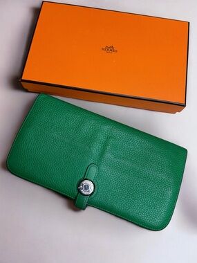 Hermes Green Leather Long Wallet